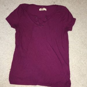 Ribbed plum colored short sleeve shirt